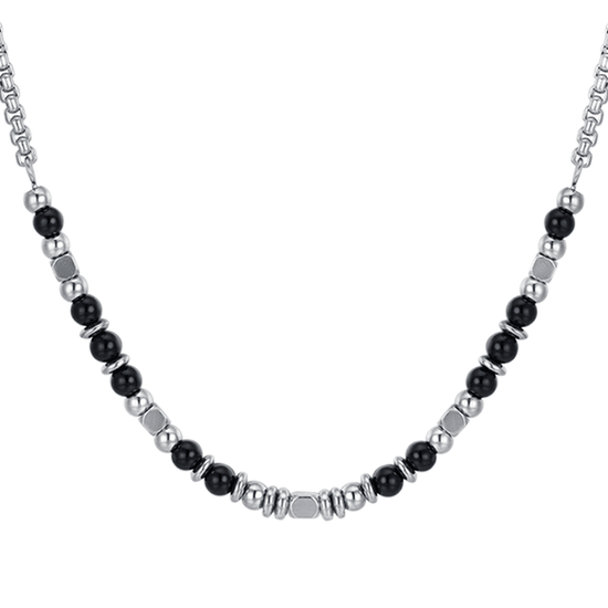 COLLANA BAMBINO IN ACCIAIO CON PIETRE NERE E GRIGIE