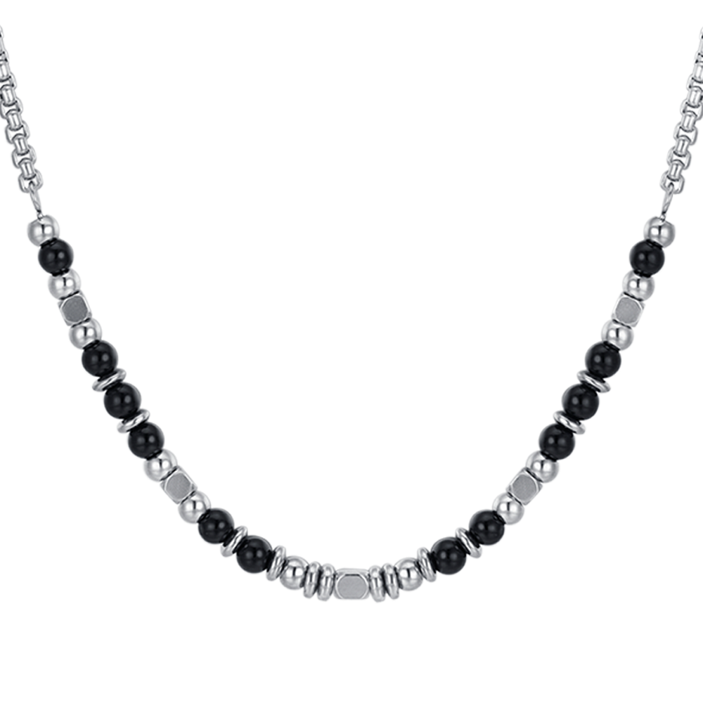 COLLANA BAMBINO IN ACCIAIO CON PIETRE NERE E GRIGIE
