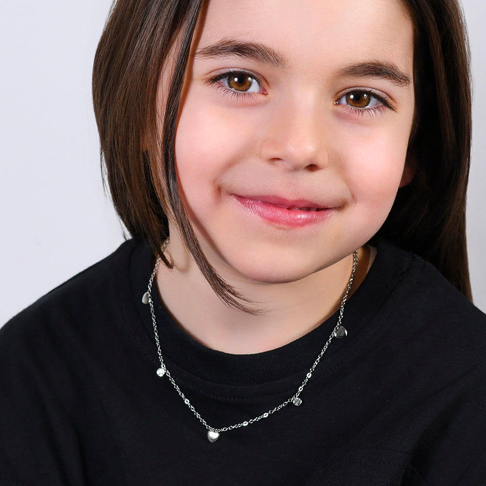 COLLANA BAMBINA IN ACCIAIO CUORI E CRISTALLI