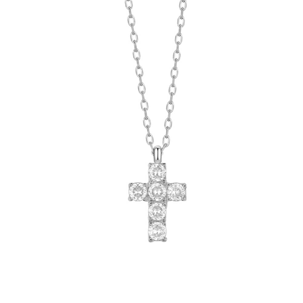 COLLANA BAMBINA IN ACCIAIO CON CROCE CON ZIRCONI BIANCHI