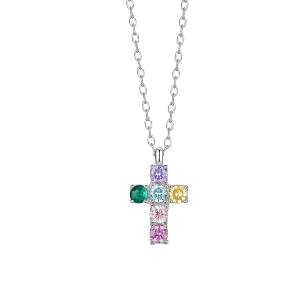 COLLANA BAMBINA IN ACCIAIO CON CROCE CON ZIRCONI BIANCHI