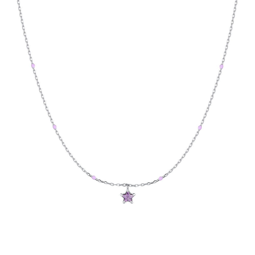 COLLANA BAMBINA IN ACCIAIO CON STELLA ZIRCONE VIOLA E PIETRE VIOLA