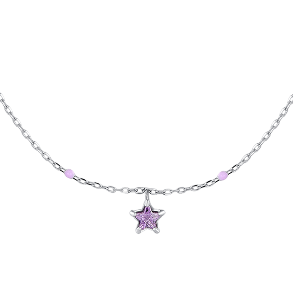COLLANA BAMBINA IN ACCIAIO CON STELLA ZIRCONE VIOLA E PIETRE VIOLA