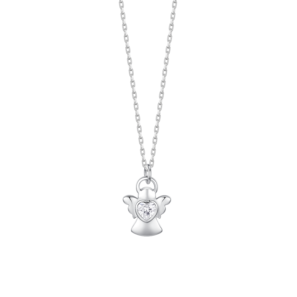 COLLANA BAMBINA IN ACCIAIO ANGELO CON ZIRCONE BIANCO