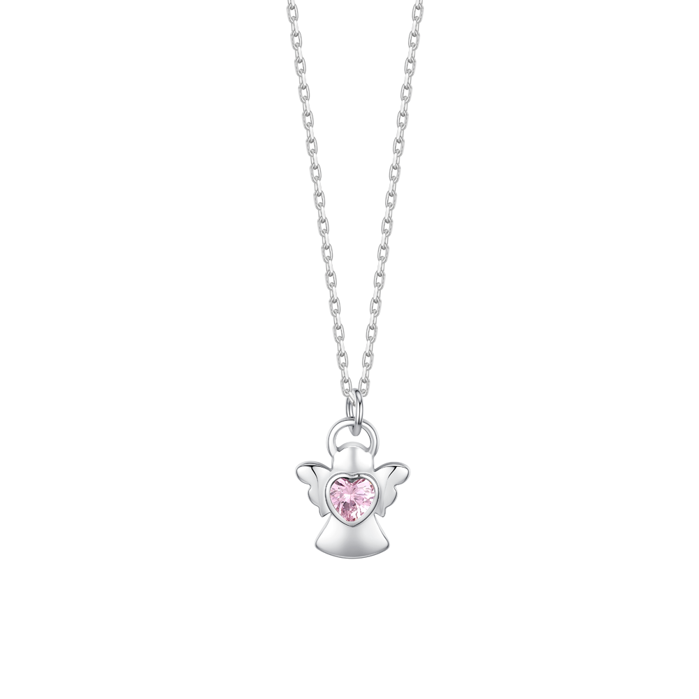 COLLANA BAMBINA IN ACCIAIO ANGELO CON ZIRCONE ROSA