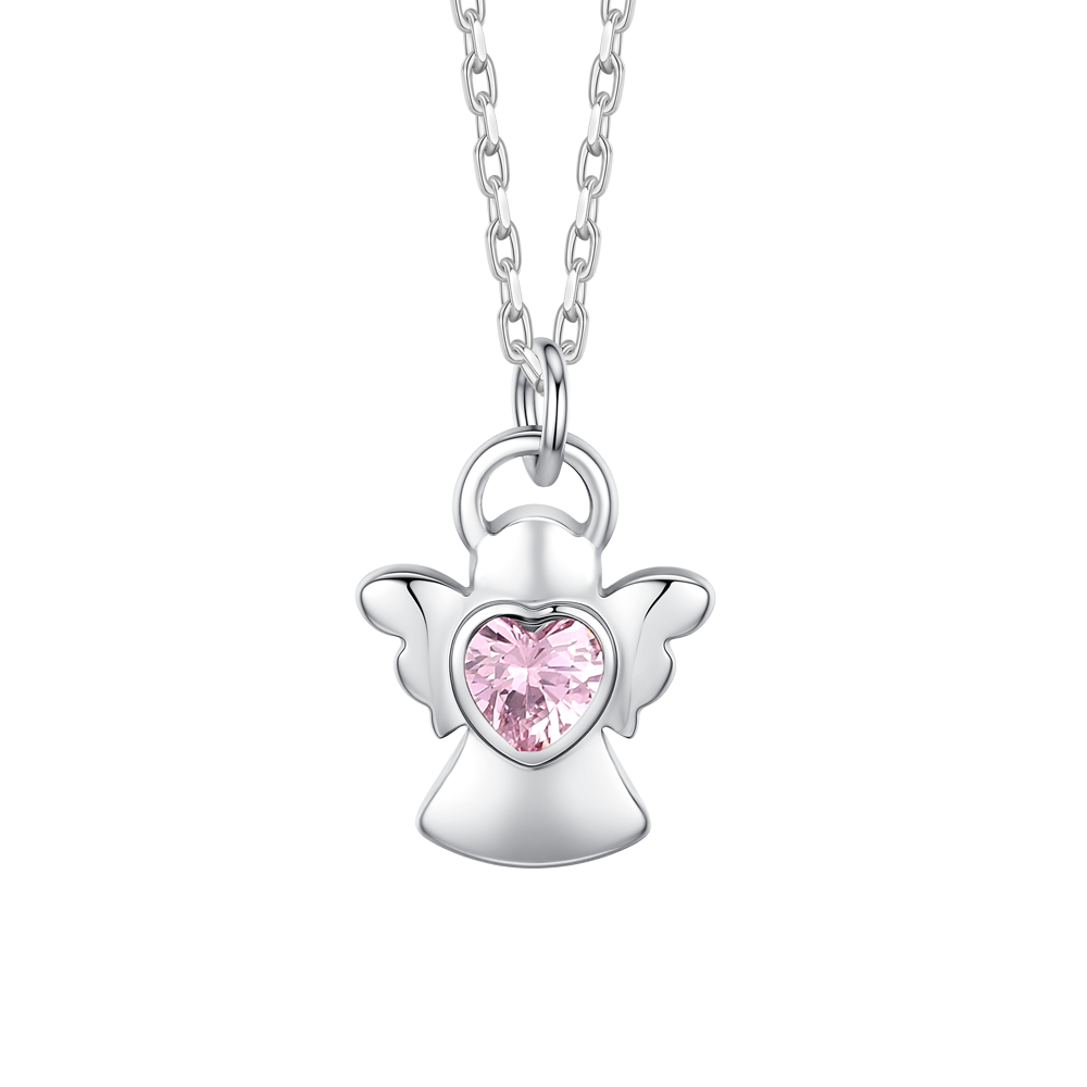 COLLANA BAMBINA IN ACCIAIO ANGELO CON ZIRCONE ROSA