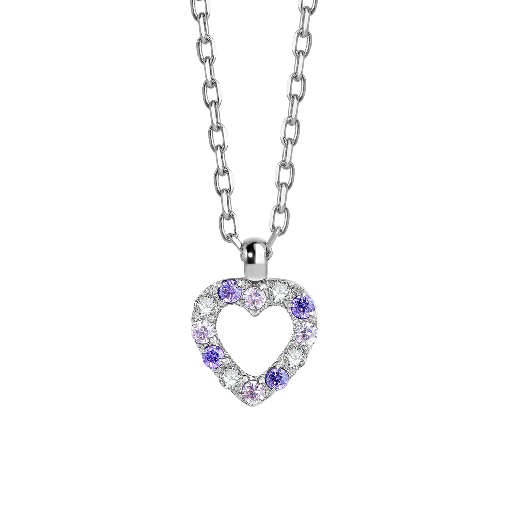 COLLANA BAMBINA IN ACCIAIO CON CUORE CON ZIRCONI BIANCHI E VIOLA