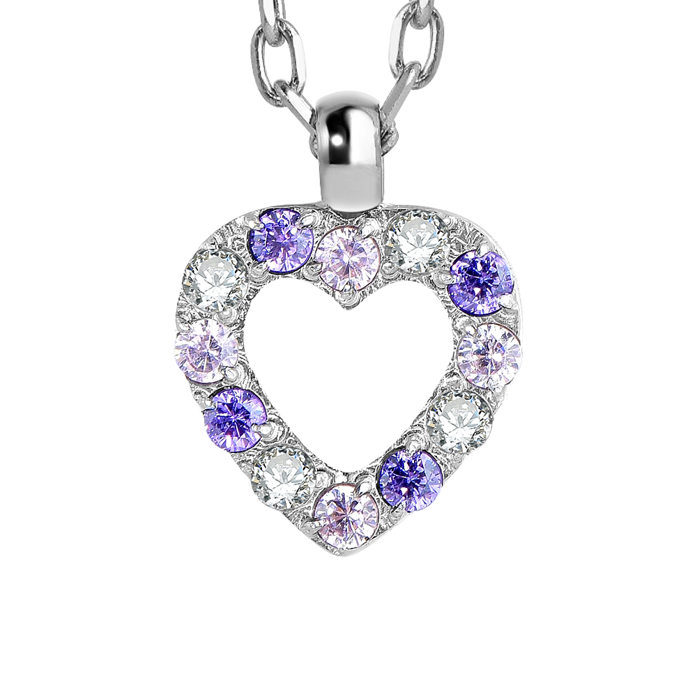 COLLANA BAMBINA IN ACCIAIO CON CUORE CON ZIRCONI BIANCHI E VIOLA