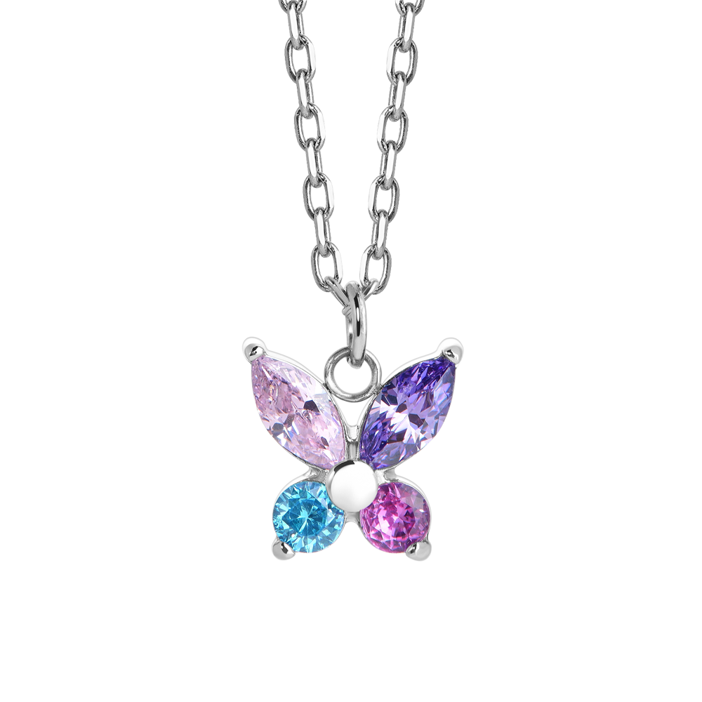 COLLANA BAMBINA IN ACCIAIO CON FARFALLA CON ZIRCONI MULTICOLOR