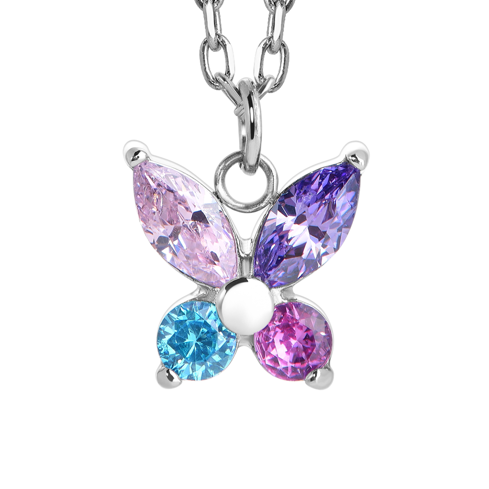 COLLANA BAMBINA IN ACCIAIO CON FARFALLA CON ZIRCONI MULTICOLOR
