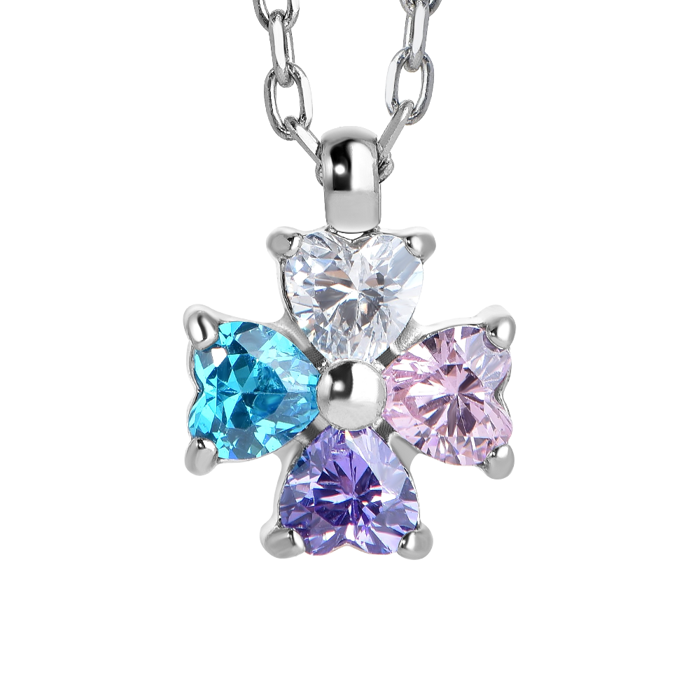 COLLANA BAMBINA IN ACCIAIO CON QUADRIFOGLIO CON ZIRCONI MULTICOLOR