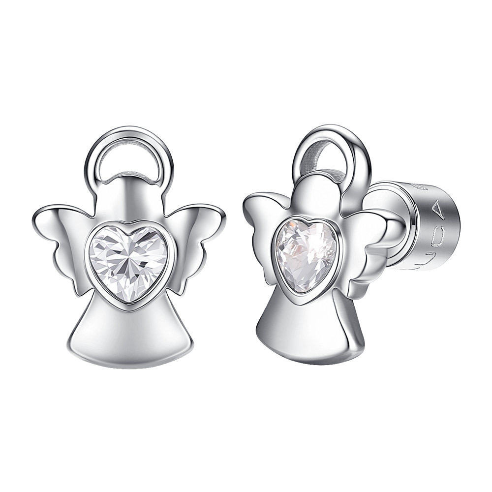 ORECCHINI BAMBINA IN ACCIAIO ANGELO CON ZIRCONE BIANCO