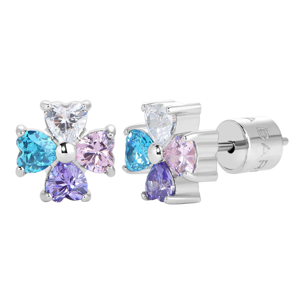 ORECCHINI BAMBINA IN ACCIAIO CON QUADRIFOGLI CON ZIRCONI MULTICOLOR