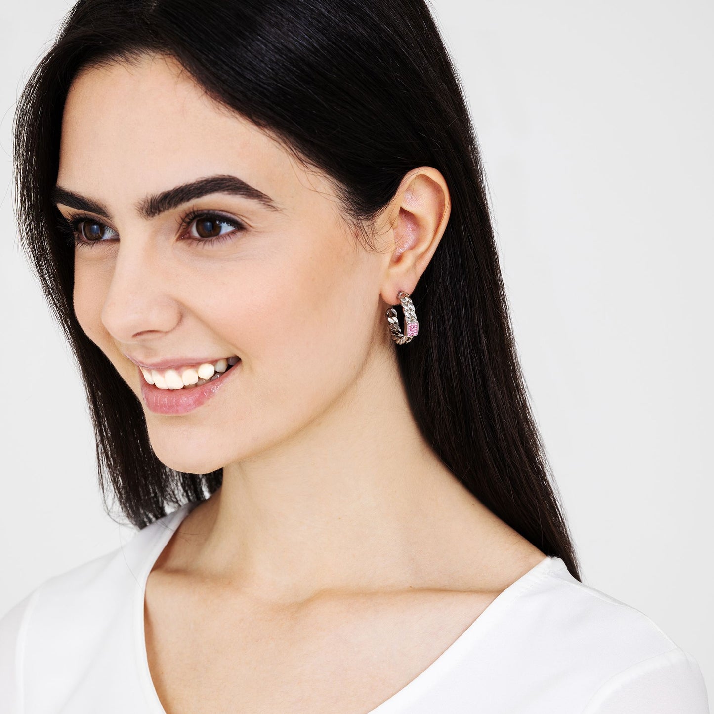 ORECCHINI DONNA IN ACCIAIO CON CRISTALLI FUCSIA