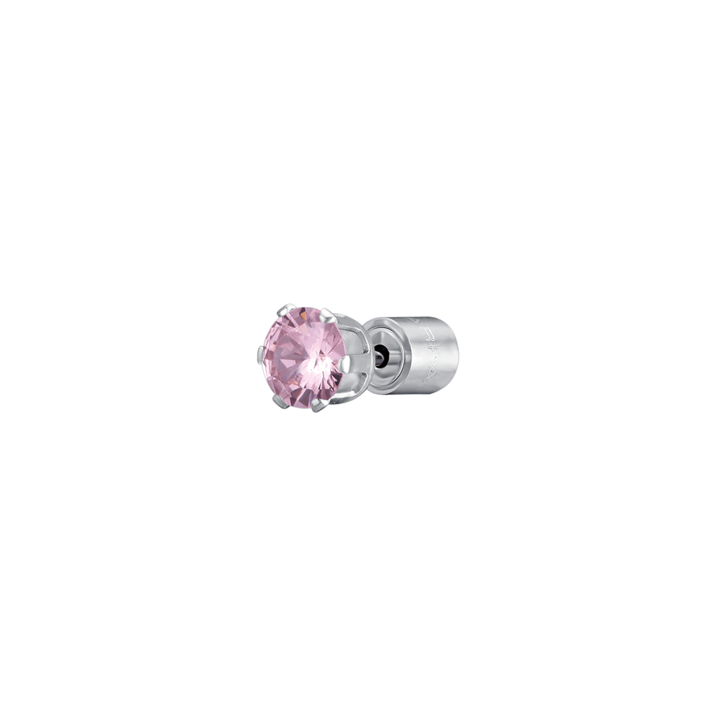 MONO ORECCHINO PUNTO LUCE IN ACCIAIO CON CRISTALLO ROSA