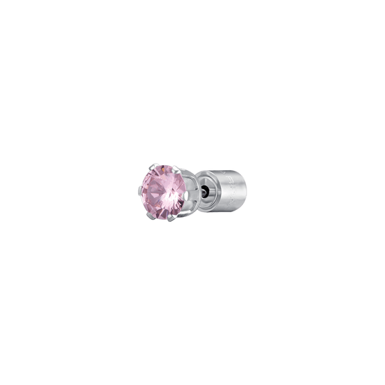 MONO ORECCHINO PUNTO LUCE IN ACCIAIO CON CRISTALLO ROSA