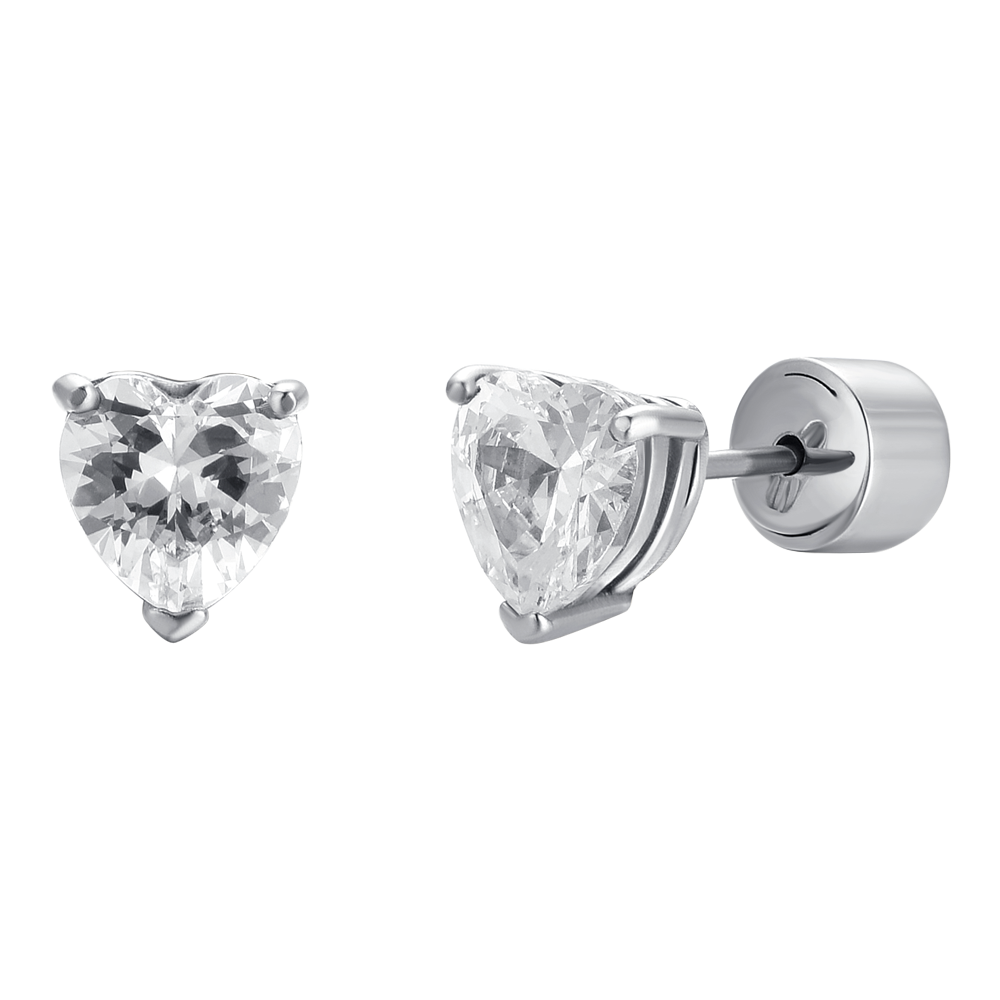 ORECCHINI DONNA IN ACCIAIO CON CRISTALLI BIANCHI A FORMA DI CUORE