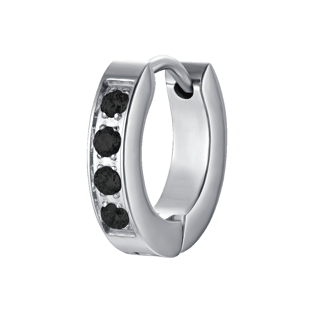 MONO ORECCHINO UOMO IN ACCIAIO CON CRISTALLI NERI