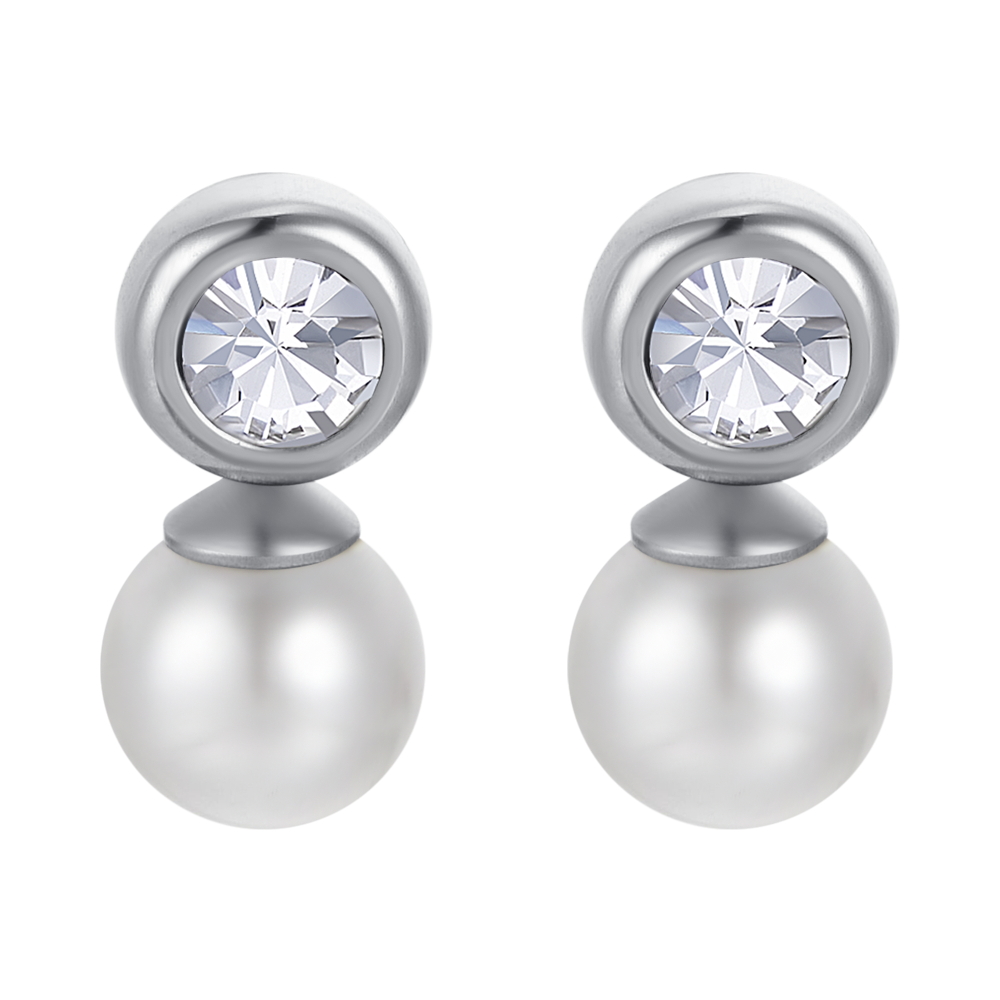 ORECCHINI DONNA IN ACCIAIO CON PERLE CON CRISTALLI BIANCHI