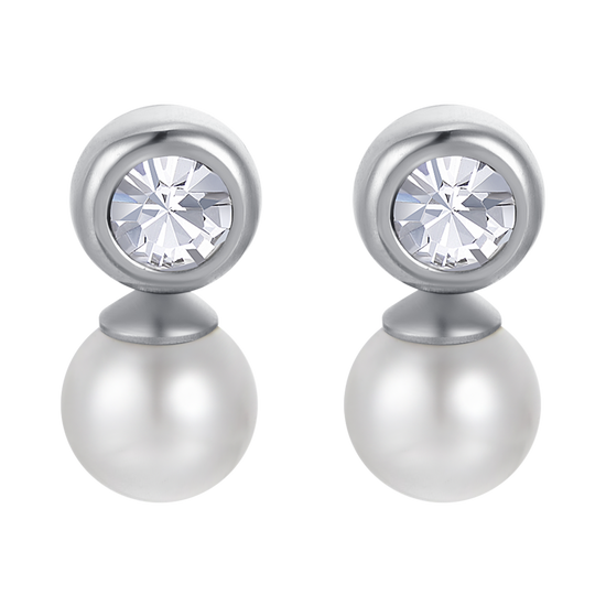 ORECCHINI DONNA IN ACCIAIO CON PERLE CON CRISTALLI BIANCHI