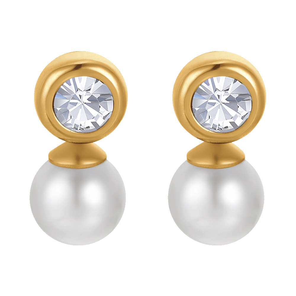 ORECCHINI DONNA IN ACCIAIO IP GOLD CON PERLE CON CRISTALLI BIANCHI