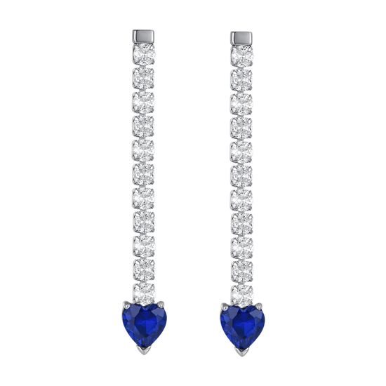 ORECCHINI TENNIS DONNA IN ACCIAIO CON CRISTALLI BIANCHI E CUORI CRISTALLI BLU