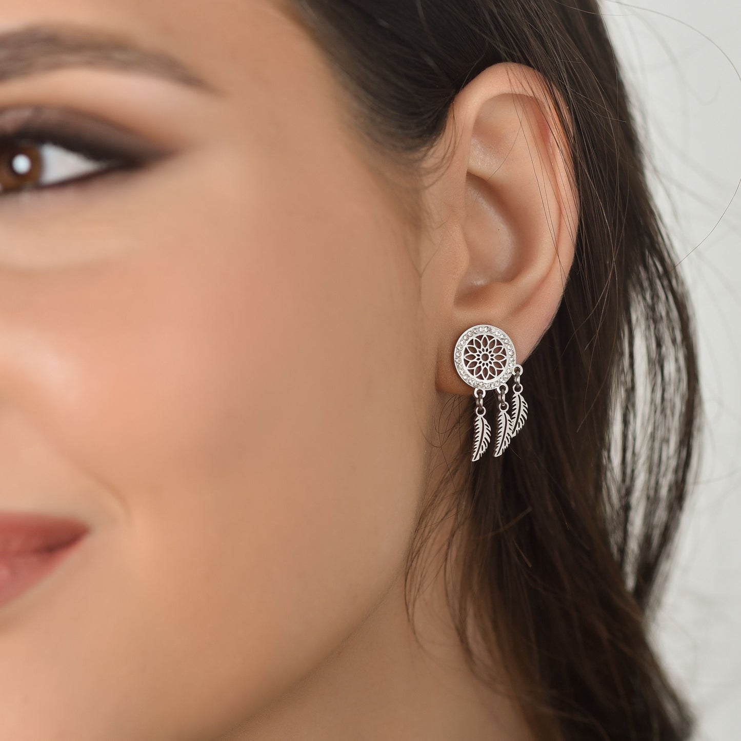 Ciondoli in argento sterling 925 Orecchini con piume acchiappasogni per Ciondoli in argento sterling 925 Orecchini con piume acchiappasogni per