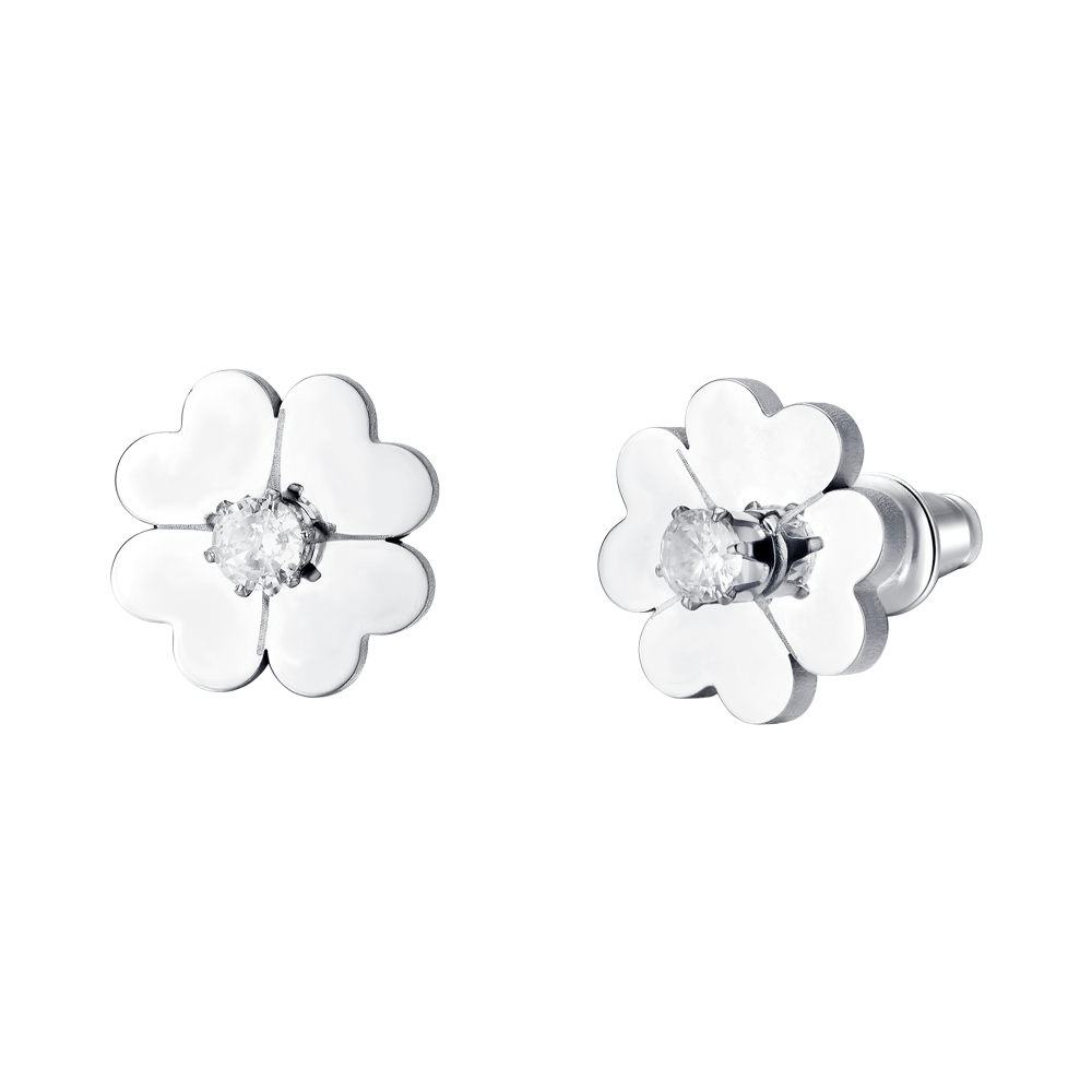 ORECCHINI DONNA IN ACCIAIO QUADRIFOGLIO E ZIRCONE
