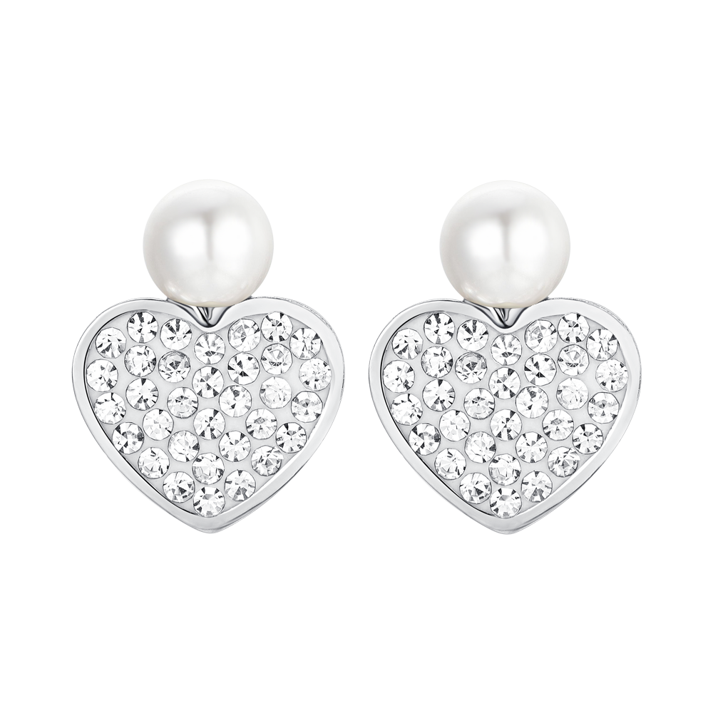 ORECCHINI DONNA IN ACCIAIO PERLA E CUORE