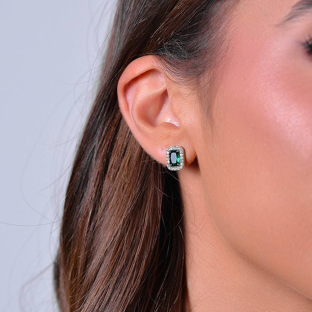 Orecchini A Perno In Argento Sterling 925 A Forma Di Cactus Con Cristalli Verdi