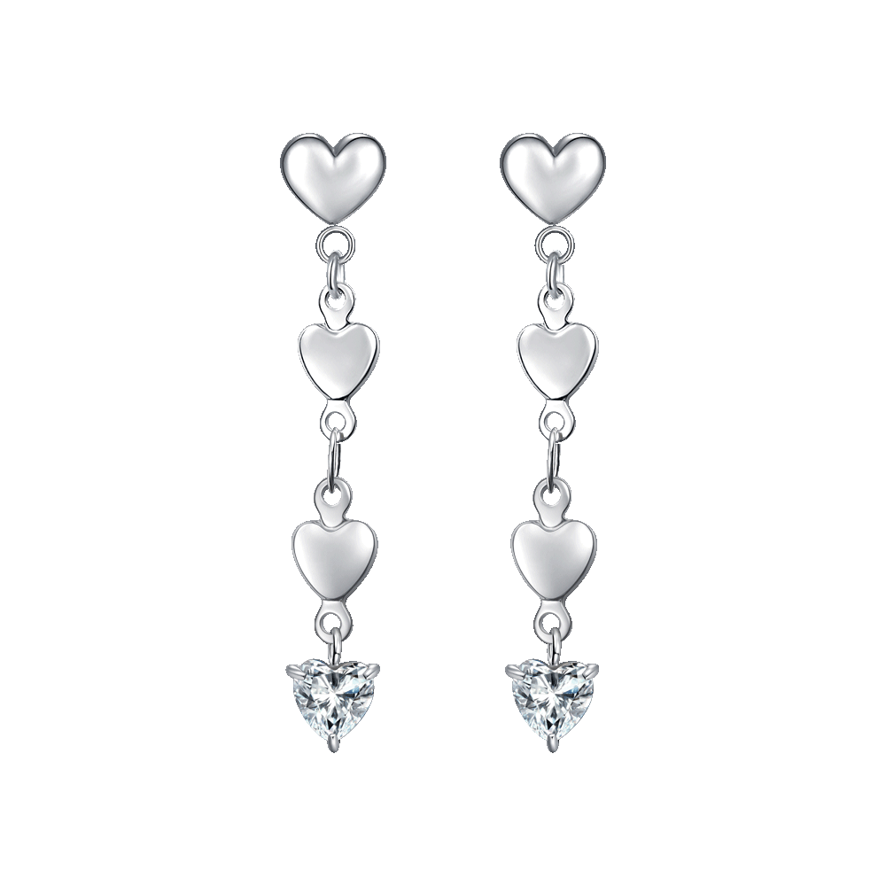 ORECCHINI DONNA IN ACCIAIO CON CUORI E ZIRCONI BIANCHI