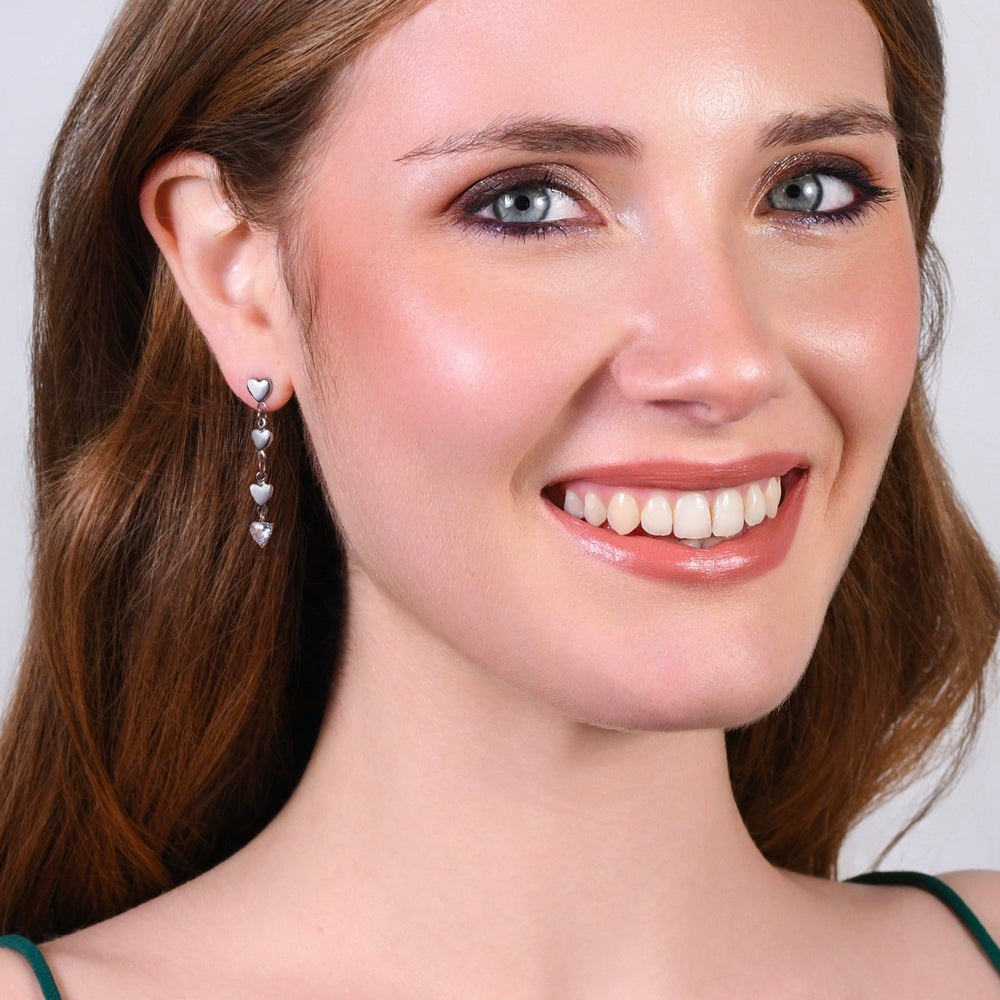 ORECCHINI DONNA IN ACCIAIO CON CUORI E ZIRCONI BIANCHI