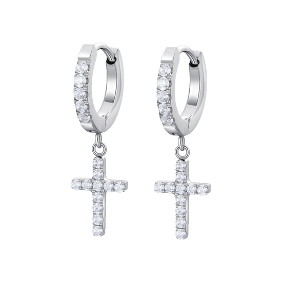 Orecchini A Cerchio Huggie Con Croce In Oro E Cuore | Classy Orecchini A Cerchio Huggie Con Croce In Oro E Cuore | Classy