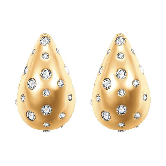 ORECCHINI DONNA GOCCIA IN ACCIAIO  E  IP GOLD CON CRISTALLI BIANCHI