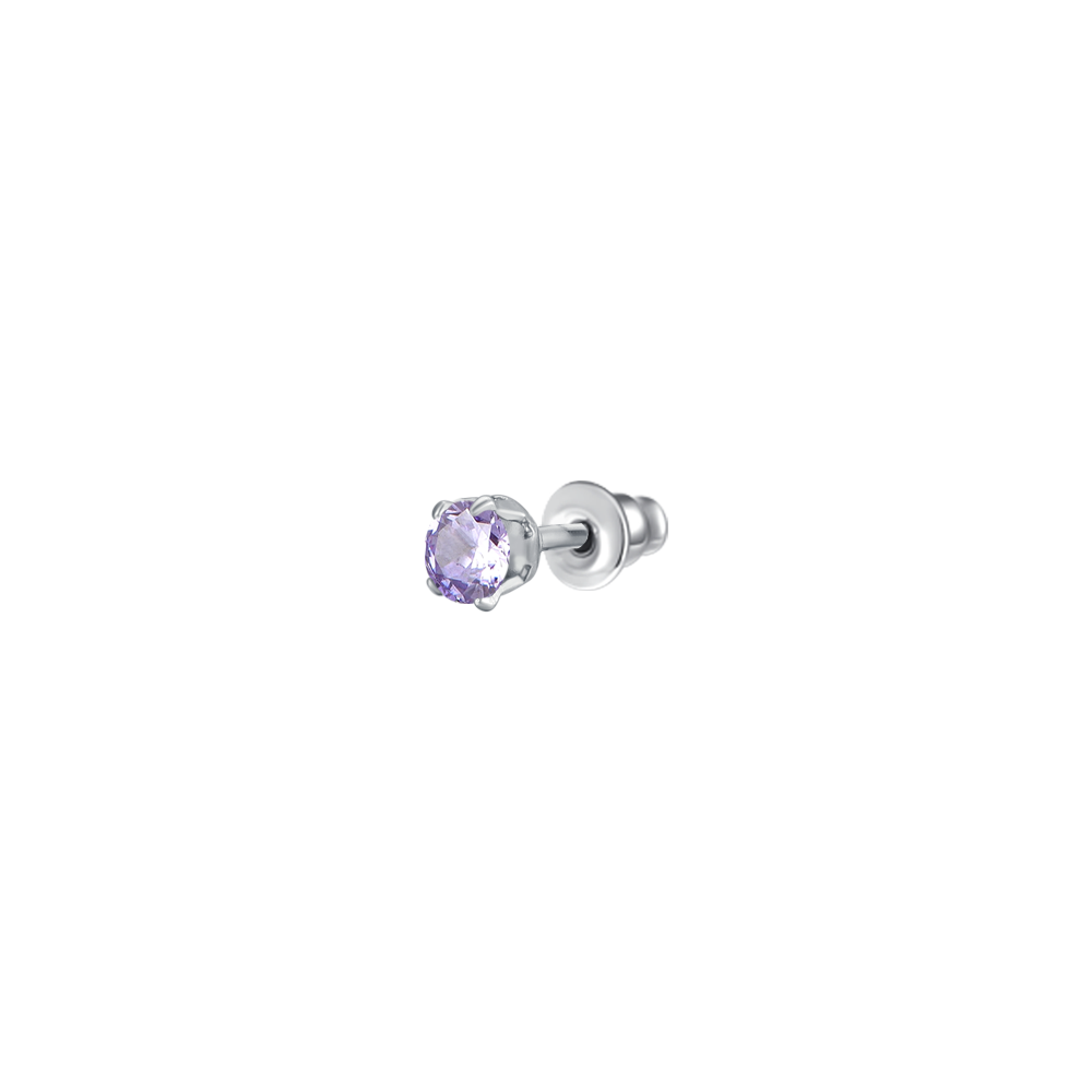 MONO ORECCHINO DONNA IN ACCIAIO CON ZIRCONE VIOLA