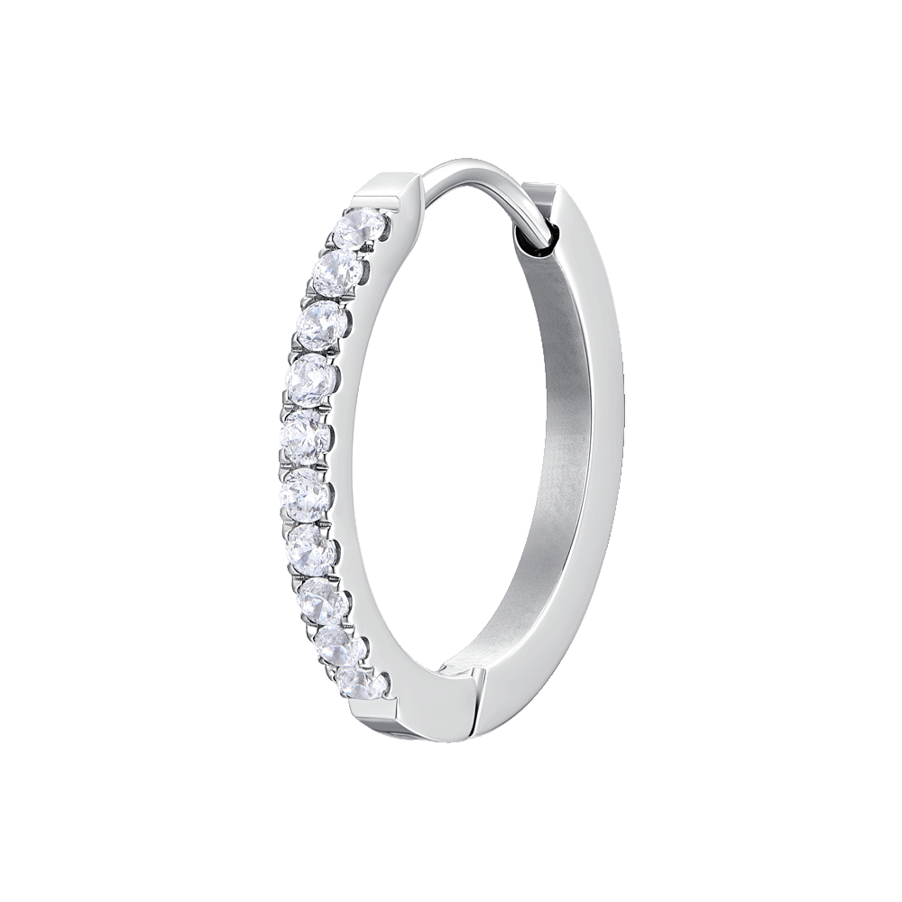 MONO ORECCHINO DONNA IN ACCIAIO  CON CRISTALLI BIANCHI