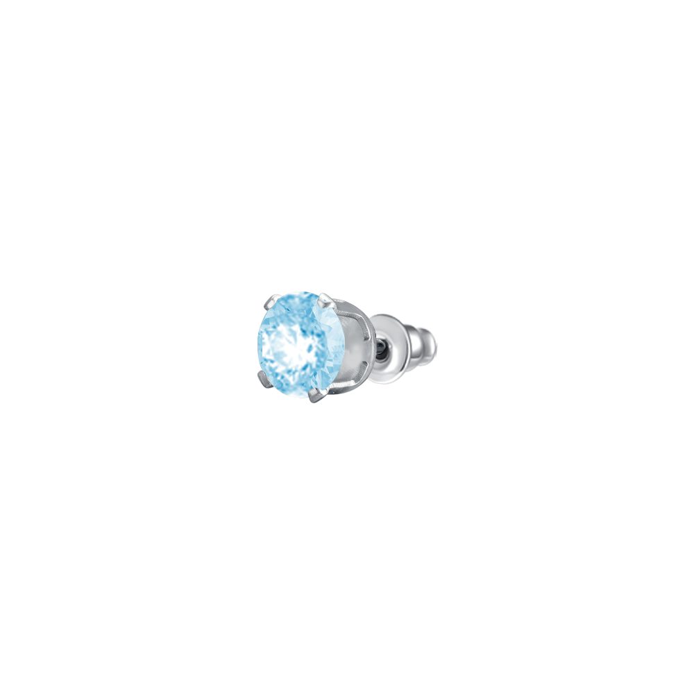 MONO ORECCHINO DONNA IN ACCIAIO CON ZIRCONE ACQUAMARINA