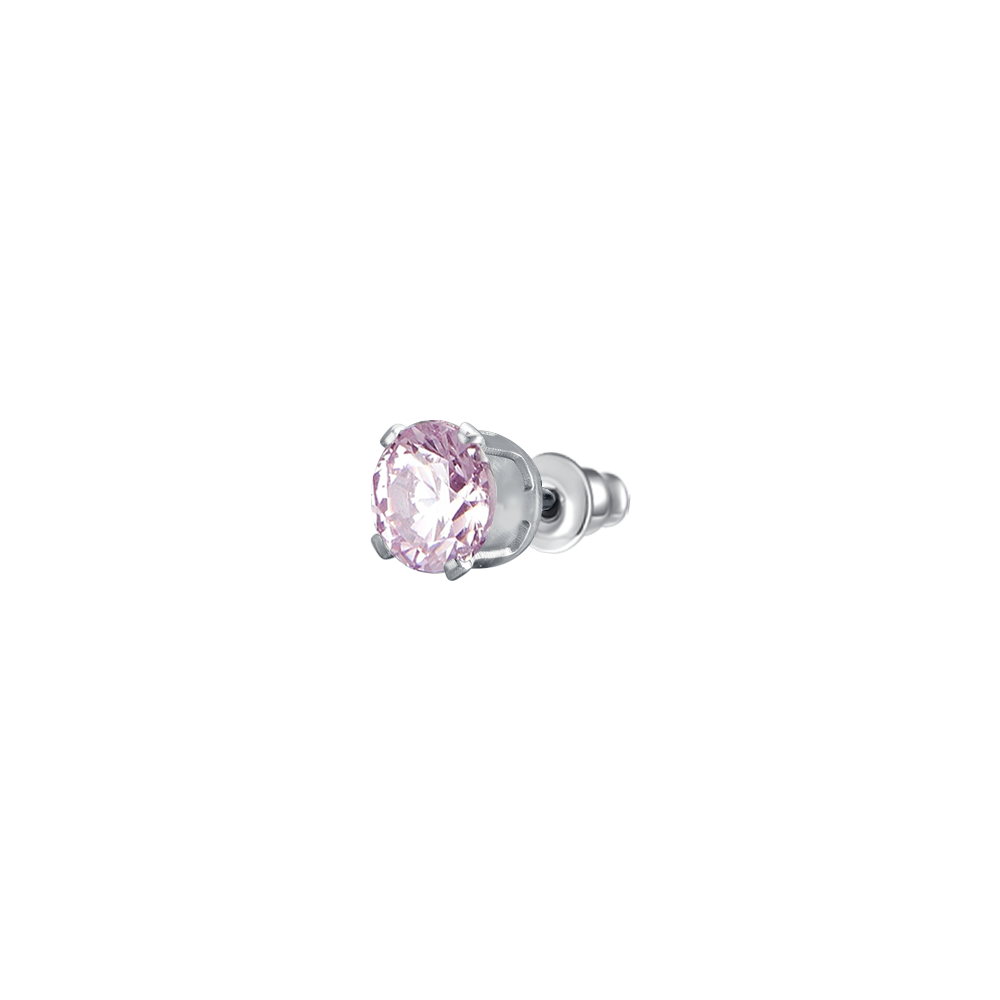 MONO ORECCHINO DONNA IN ACCIAIO CON ZIRCONE ROSA