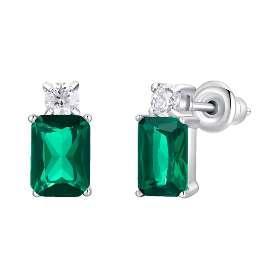 ORECCHINI DONNA IN ACCIAIO CON ZIRCONI VERDE E BIANCHI