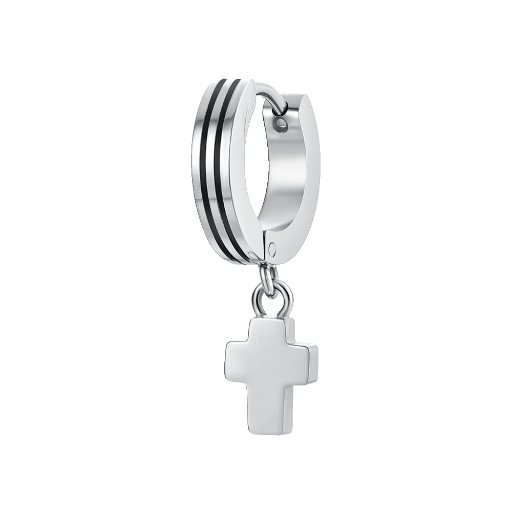 MONO ORECCHINO UOMO IN ACCIAIO CON CROCE