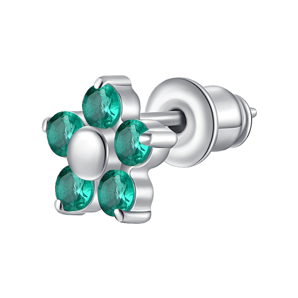 MONO ORECCHINO DONNA IN ACCIAIO CON FIORE E PETALI ZIRCONE VERDE