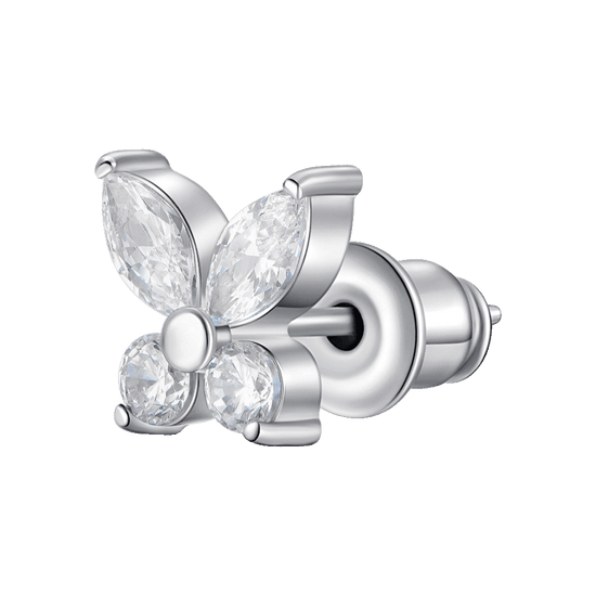 MONO ORECCHINO DONNA IN ACCIAIO CON FARFALLA CON ZICONE BIANCO