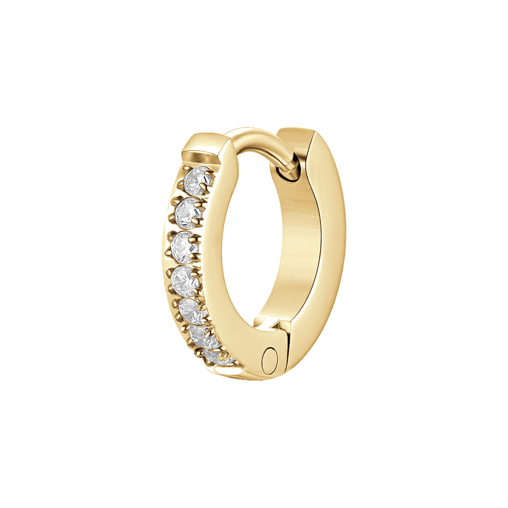 MONO ORECCHINI DONNA A CERCHIO IN ACCIAIO IP GOLD CON ZIRCONI BIANCHI