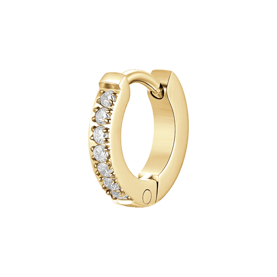 MONO ORECCHINI DONNA A CERCHIO IN ACCIAIO IP GOLD CON ZIRCONI BIANCHI