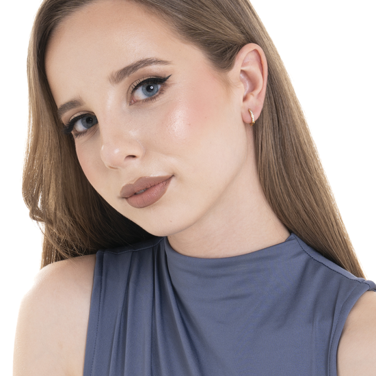 MONO ORECCHINI DONNA A CERCHIO IN ACCIAIO IP GOLD CON ZIRCONI BIANCHI