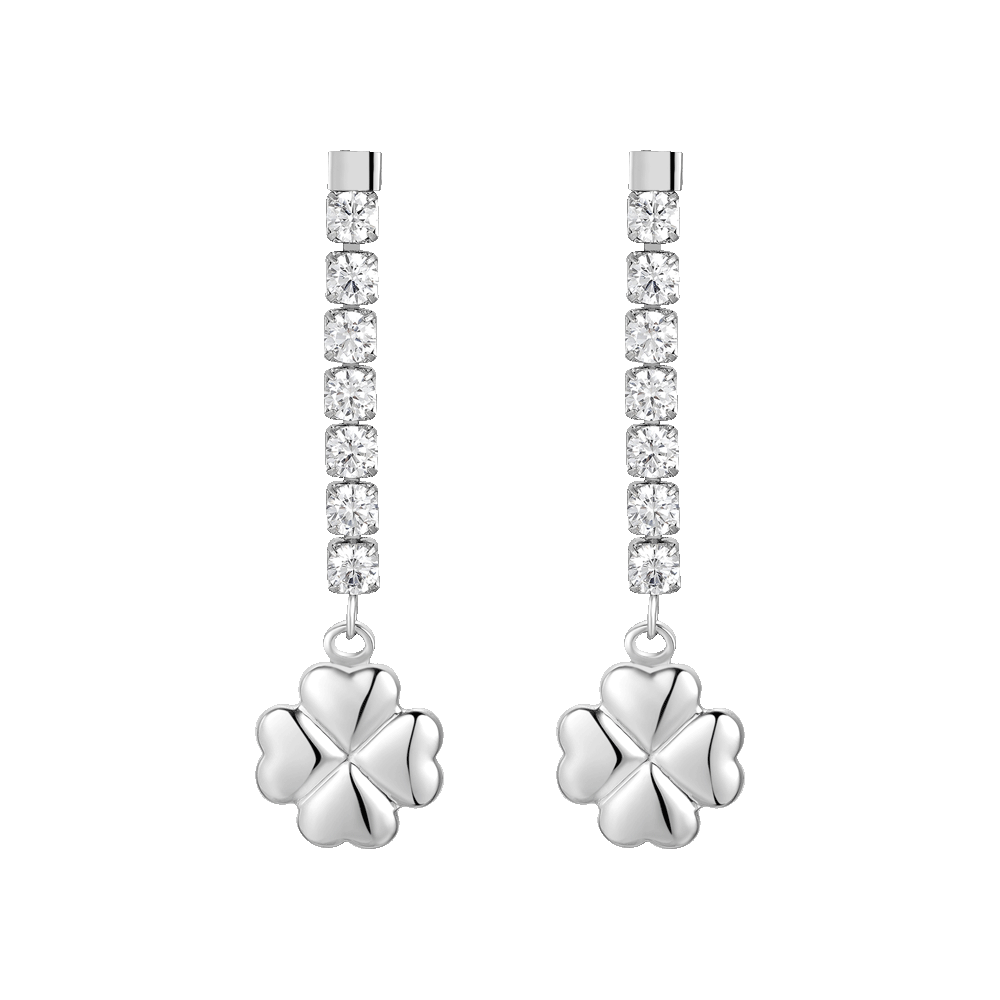 ORECCHINI DONNA IN ACCIAIO CON QUADRIFOGLIO E ZIRCONI BIANCHI