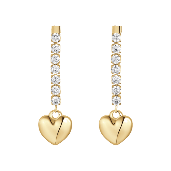 ORECCHINI DONNA IN ACCIAIO IP GOLD CON CUORE E ZIRCONI BIANCHI
