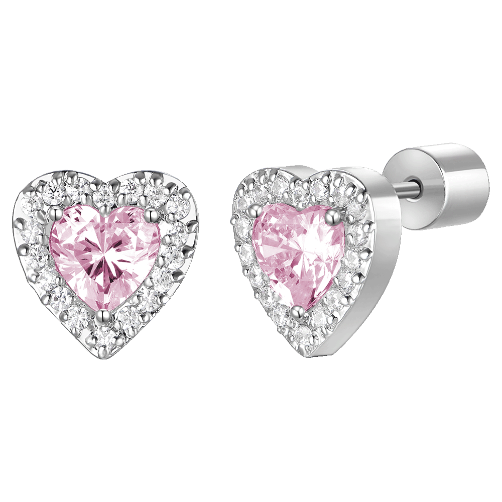 ORECCHINI DONNA IN ACCIAIO CON CUORI CON ZIRCONI ROSA E BIANCHI