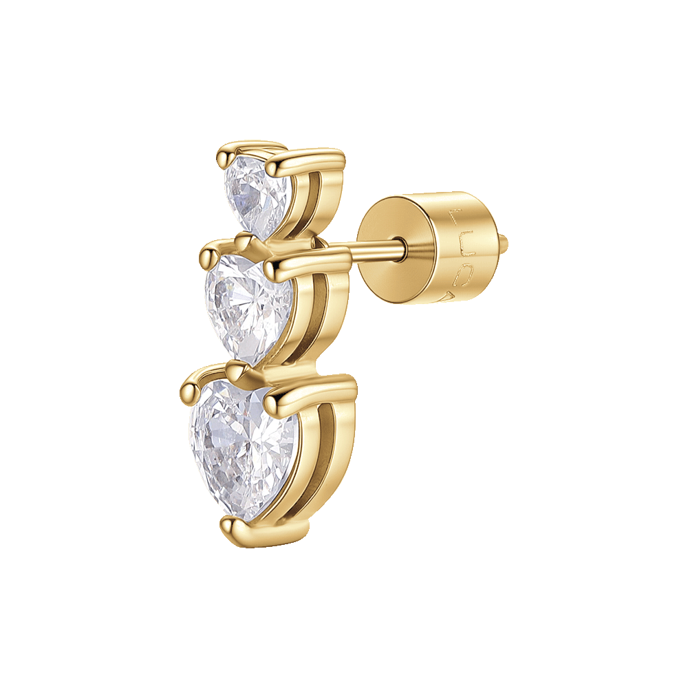 MONO ORECCHINO DONNA IN ACCIAIO IP GOLD CON CUORI CON ZIRCONI BIANCHI