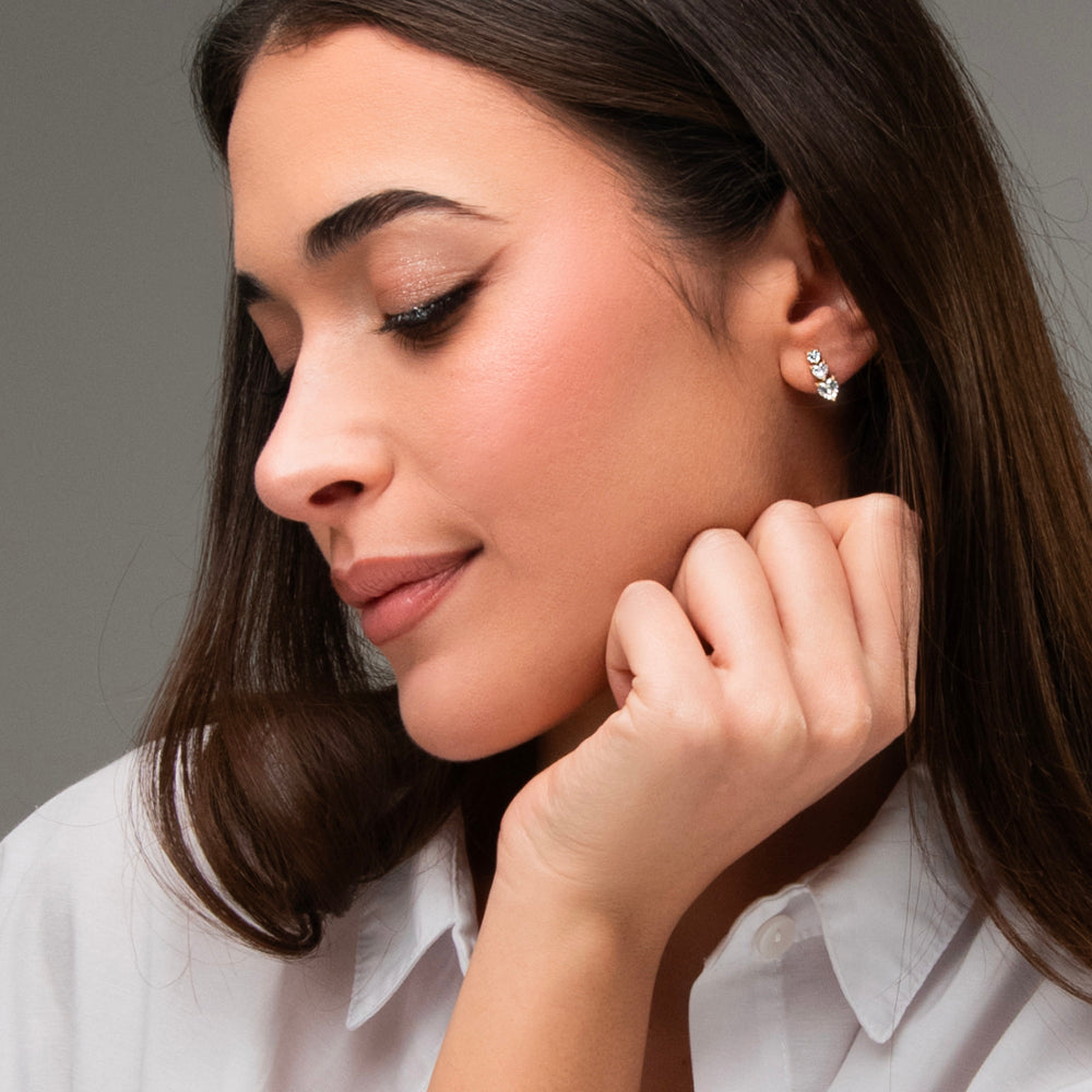 MONO ORECCHINO DONNA IN ACCIAIO IP GOLD CON CUORI CON ZIRCONI BIANCHI